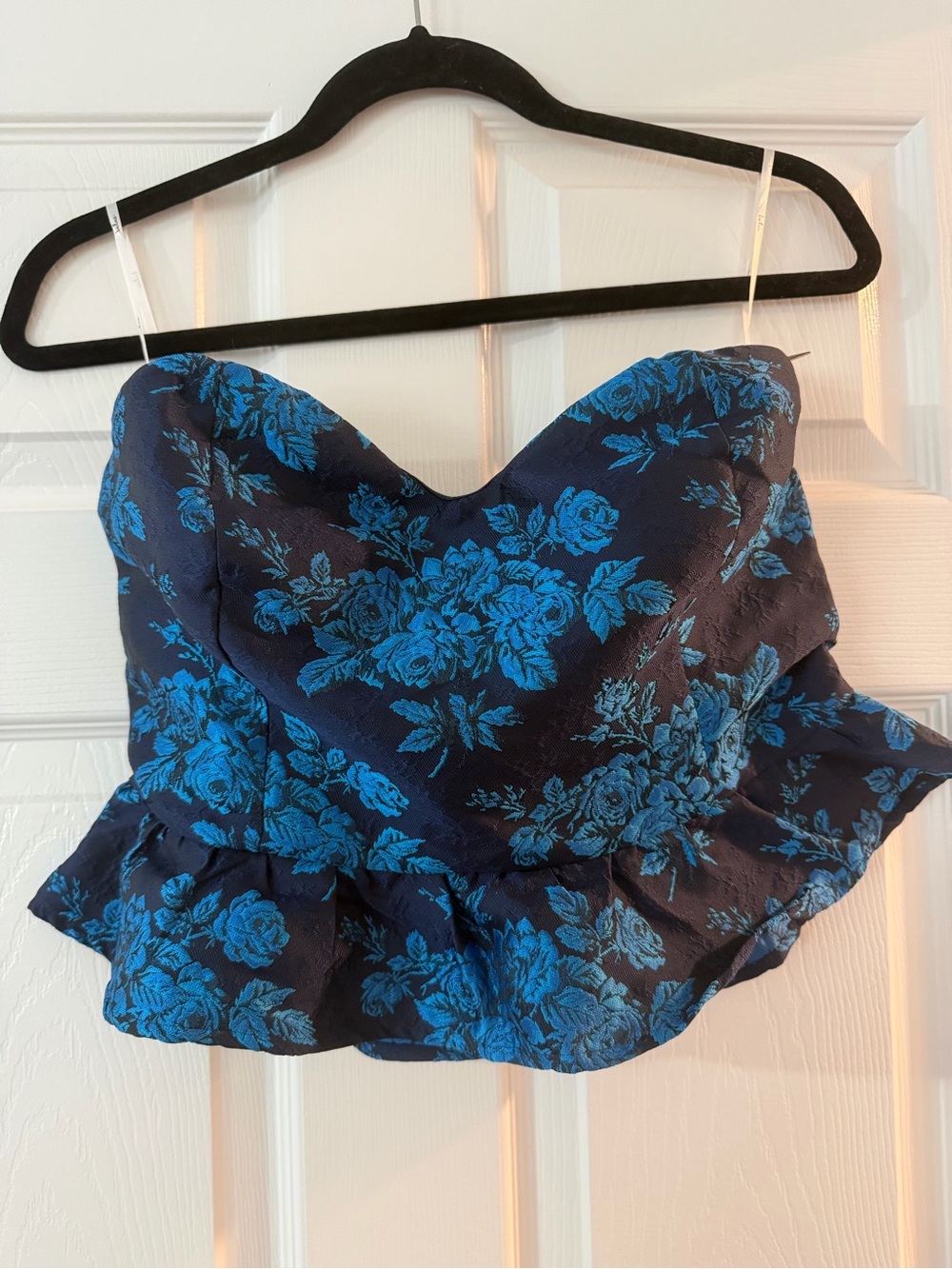 Lulu's Navy Peplum Camisole with Bright Blue Floral Jacquard